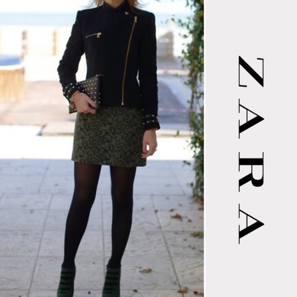 Zara Jackets & Blazers - Zara Moto Military Velvet Blazer w/ Zipper & Studs